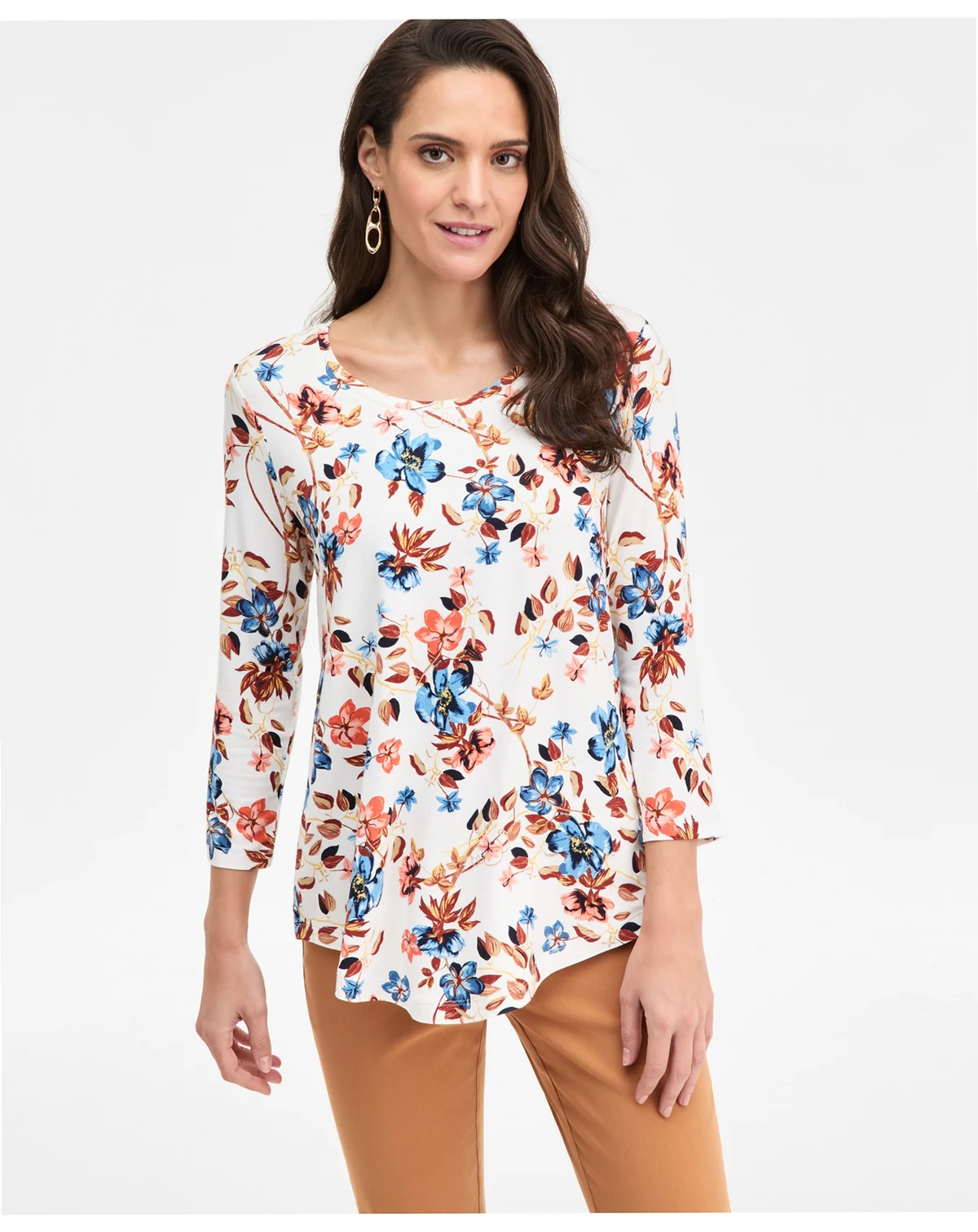 Women's Printed Scoop-Neck 3/4-Sleeve Top, Macy's Exclusive