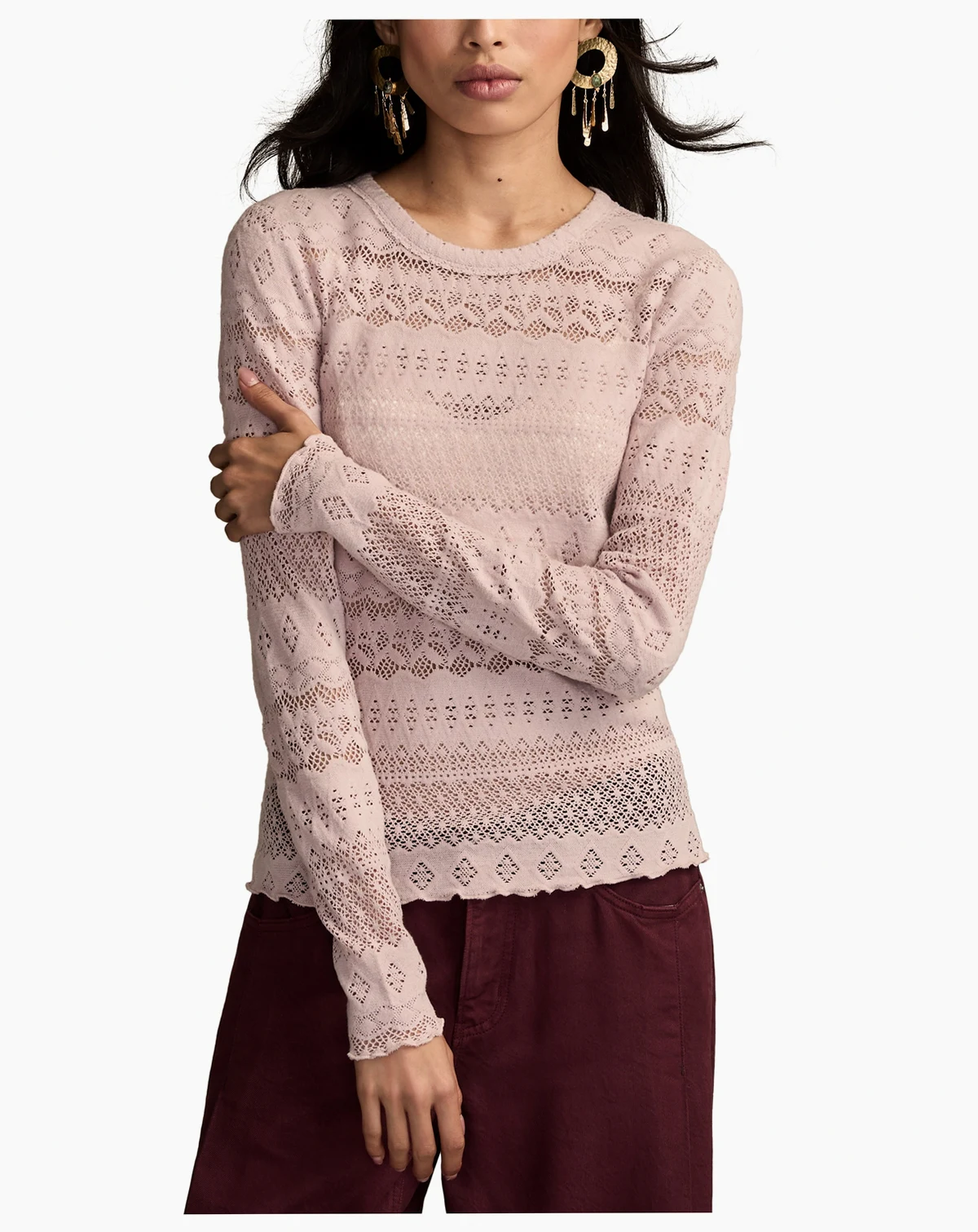 Women's Lace Detail Long Sleeve Top