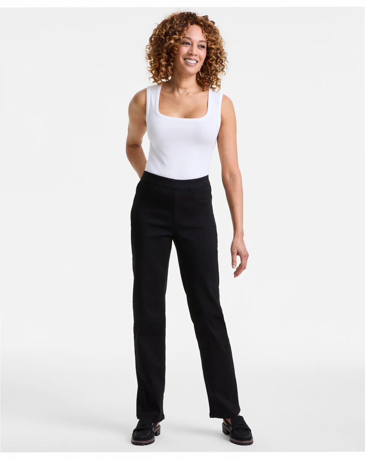Petite Mid-Rise Pull-On Straight-Leg Jeans, Exclusively at Macy's