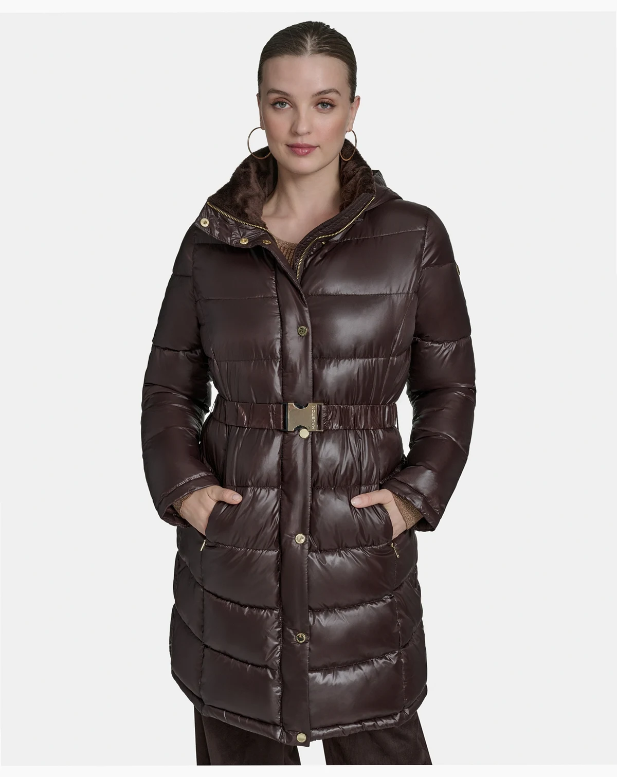 Women's Stand Collar Belted Puffer Coat