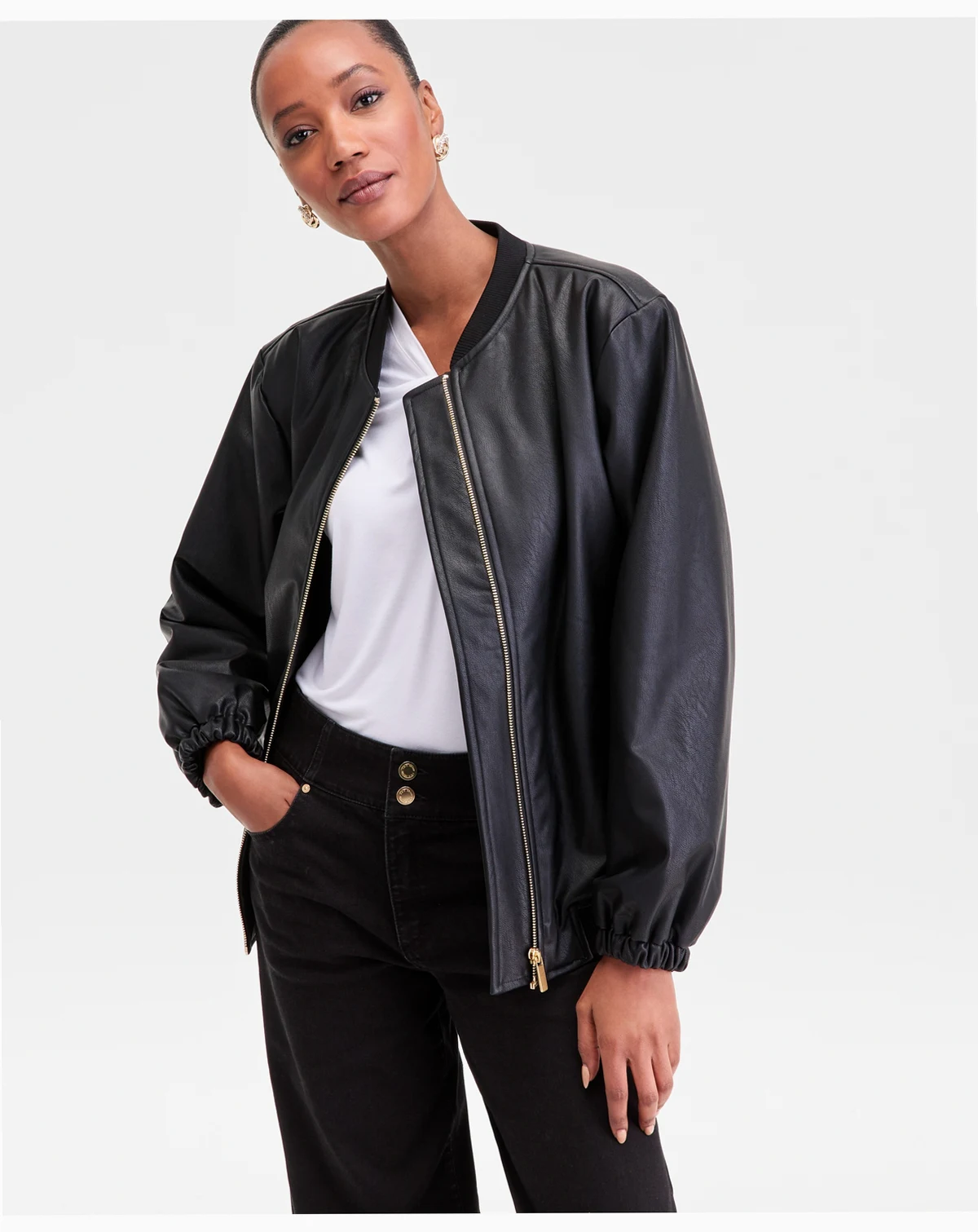 Women's Faux-Leather Bomber Jacket, Macy's Exclusive