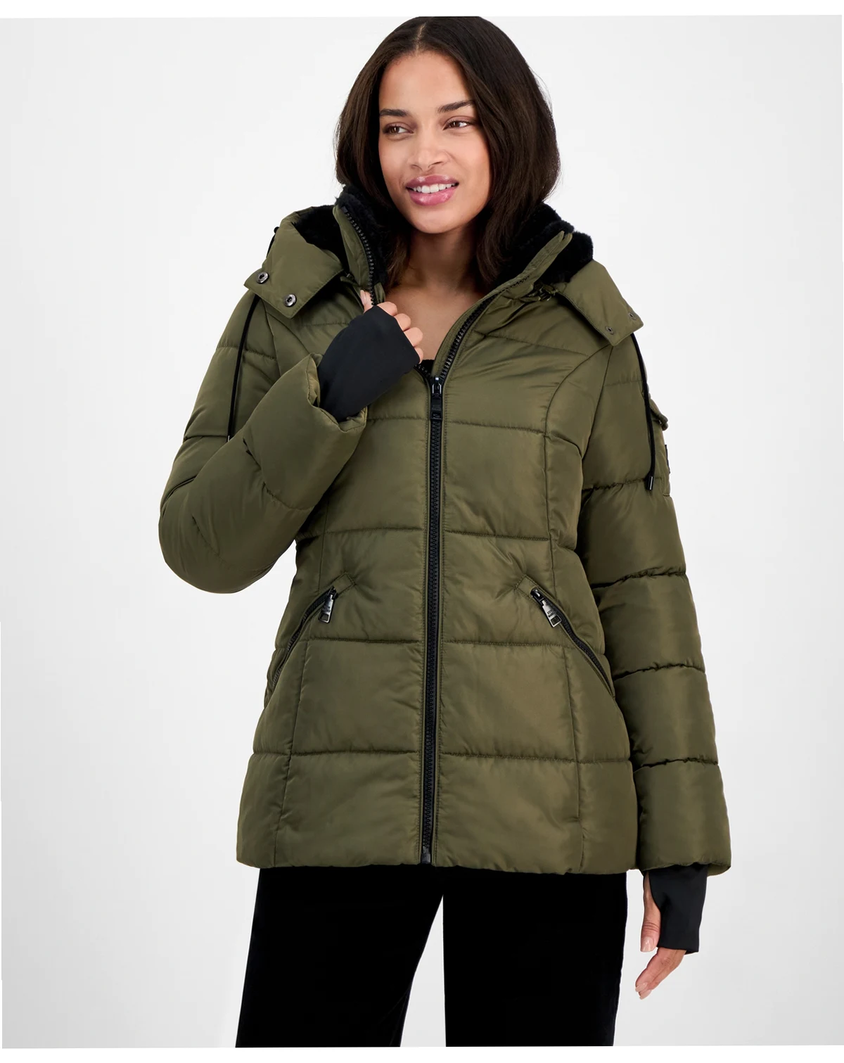 Women's Faux-Fur-Trim Hooded Puffer Coat