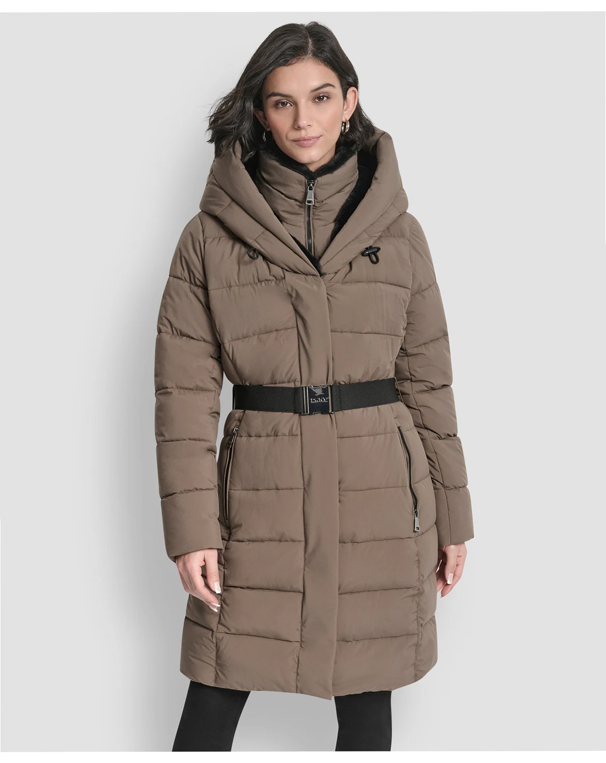 Women's Belted Asymmetrical Zip Front Puffer Coat