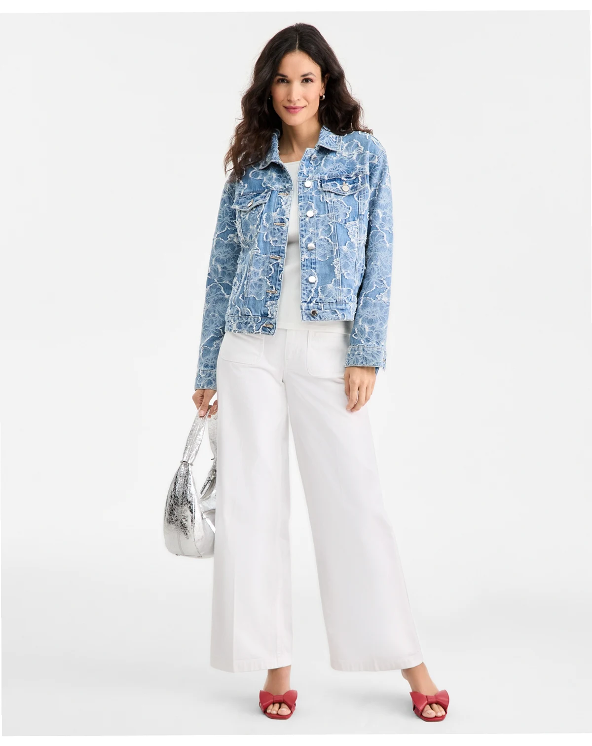 Women's Denim Jacquard Trucker Jacket, Macy's Exclusive