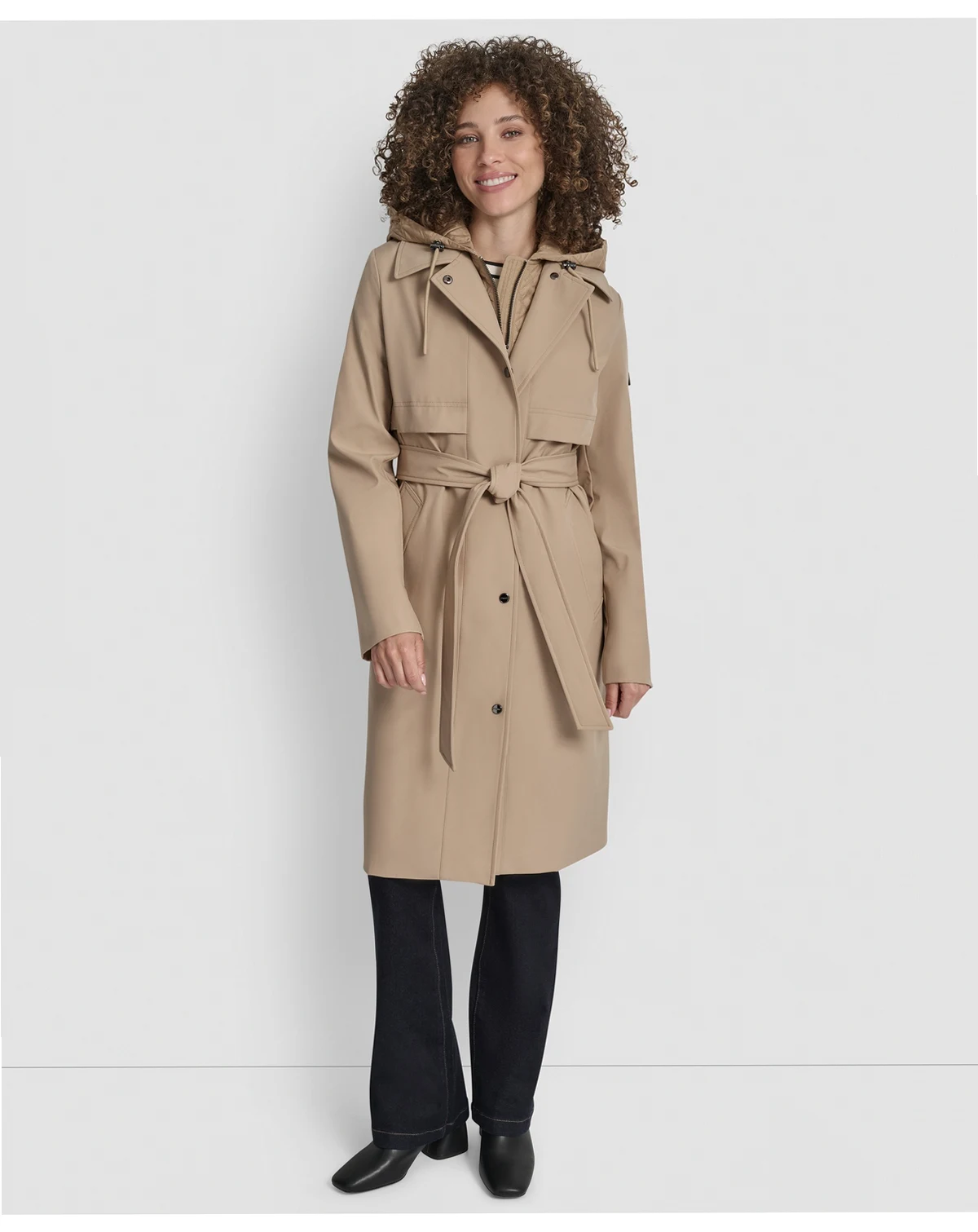 Women's Hooded Bibbed Belted Trench Coat