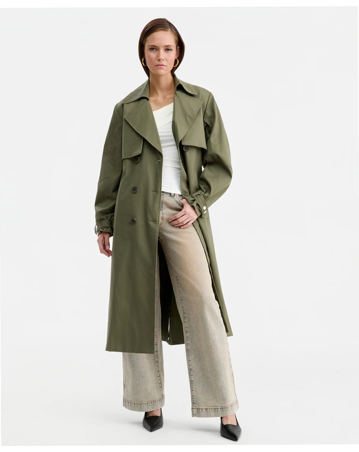 Women's Belted Oversized-Sleeve Trench Coat, Macy's Exclusive