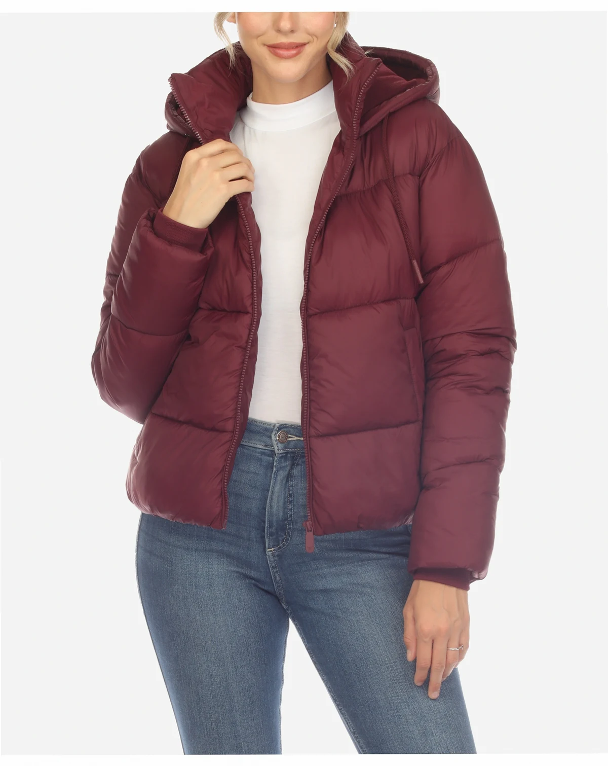 Women's Full Front Zip Hooded Bomber Puffer Jacket