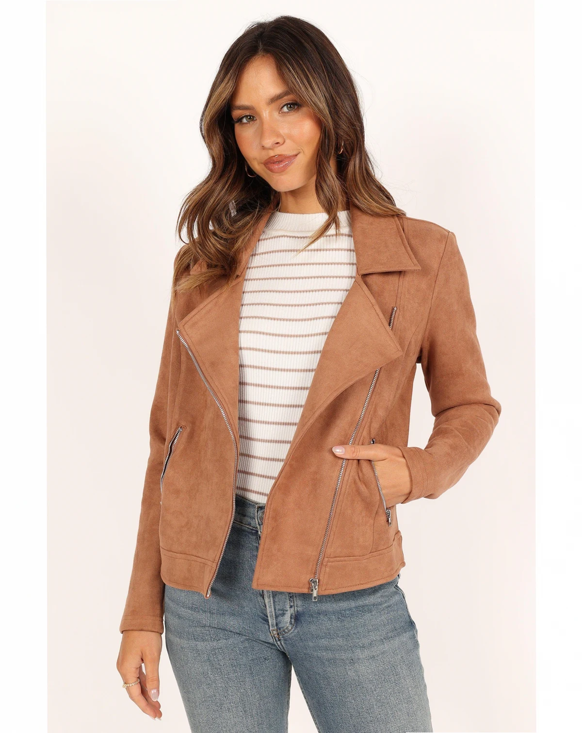 Womens Spencer Faux Suede Moto Jacket