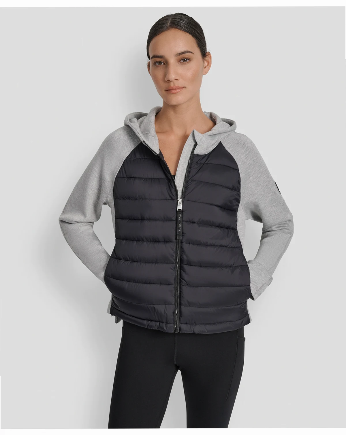 Women's High Low Hem Scuba Mixed Quilted Puffer Jacket