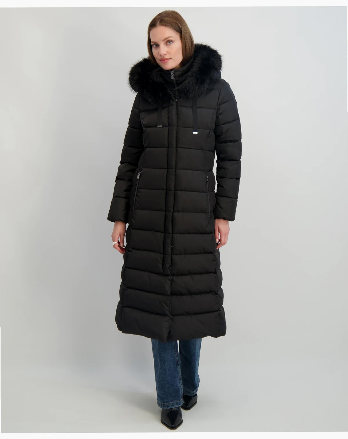 Womens Maxi Shine Bibbed Faux-Fur-Trimmed Hooded Puffer Coat