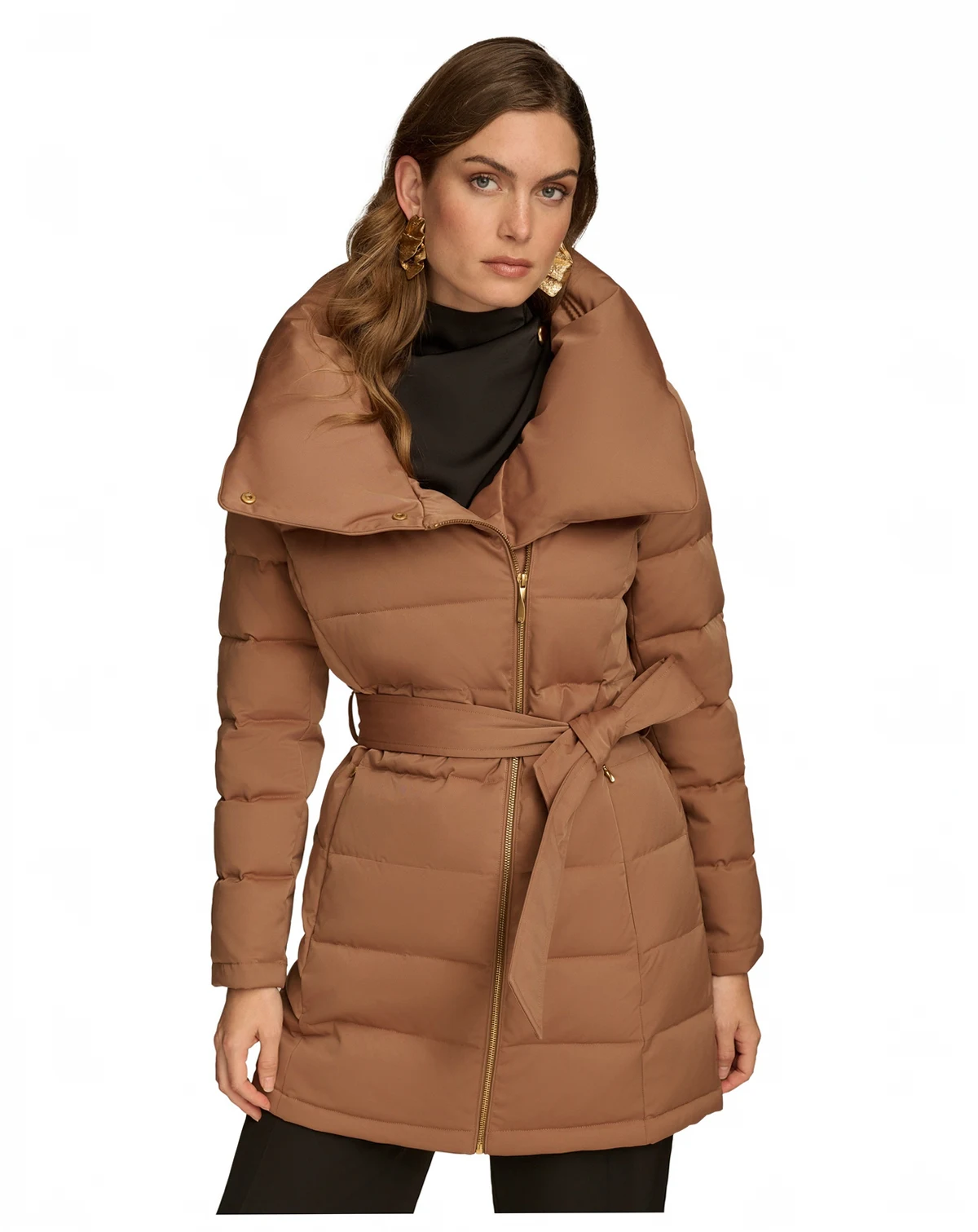 Women's Belted Asymmetric Puffer Coat