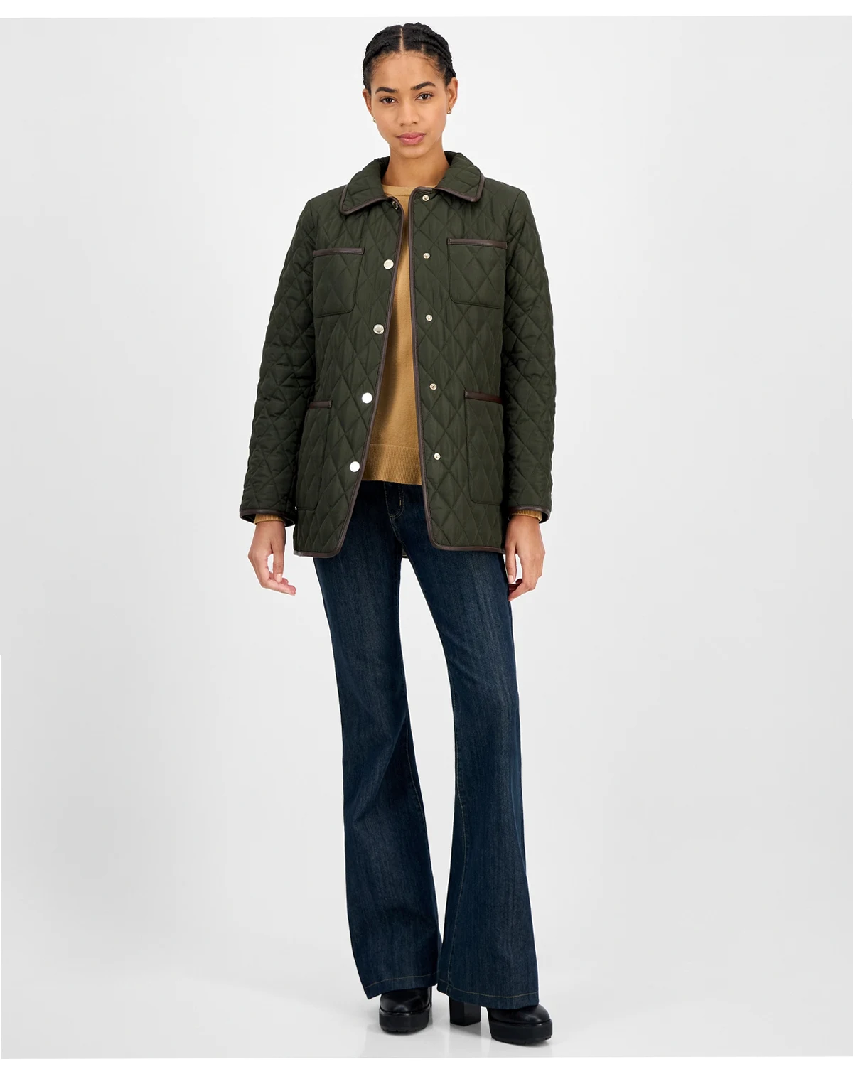 MICHAEL Women's Faux-Leather-Trim Quilted Coat, Exclusively at Macy's