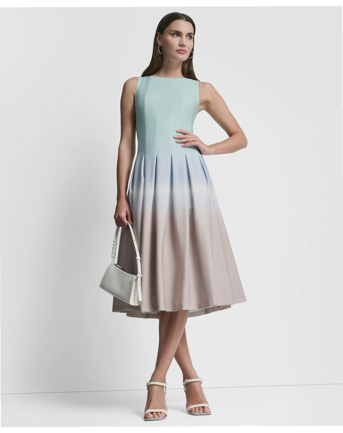 Women's Sleeveless Pleated Boat Neck Midi Dress