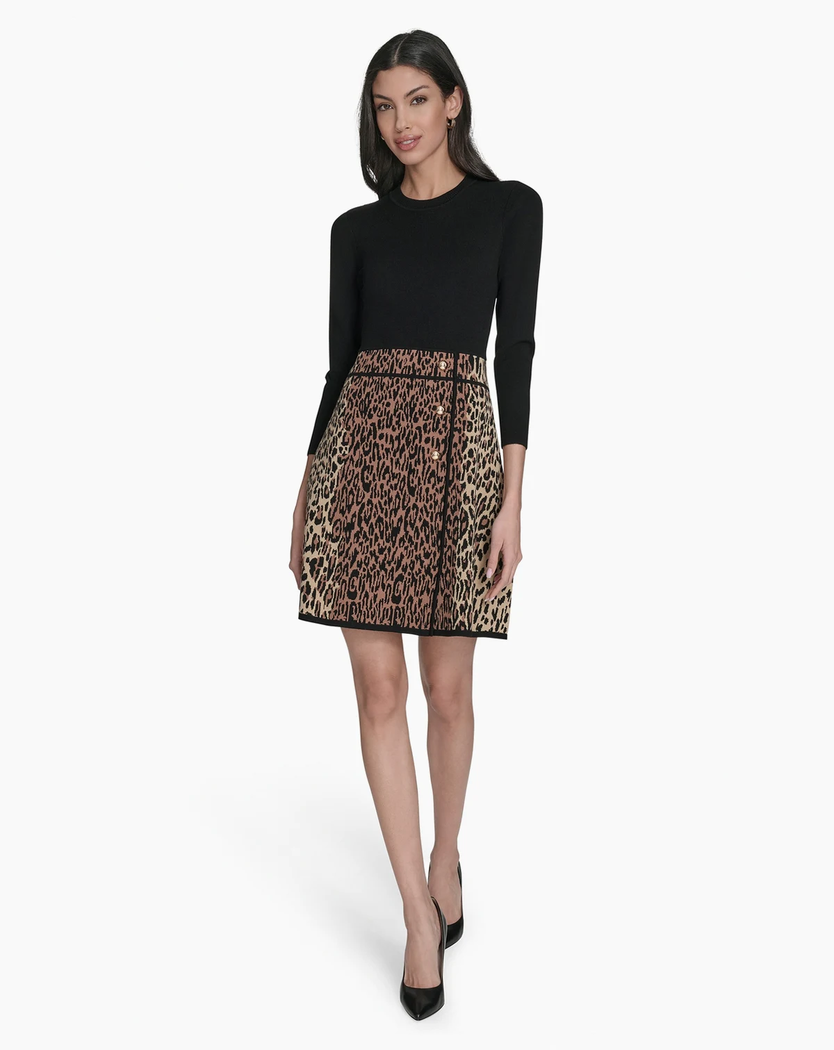 Petite Crew Neck Animal Skirt Dress