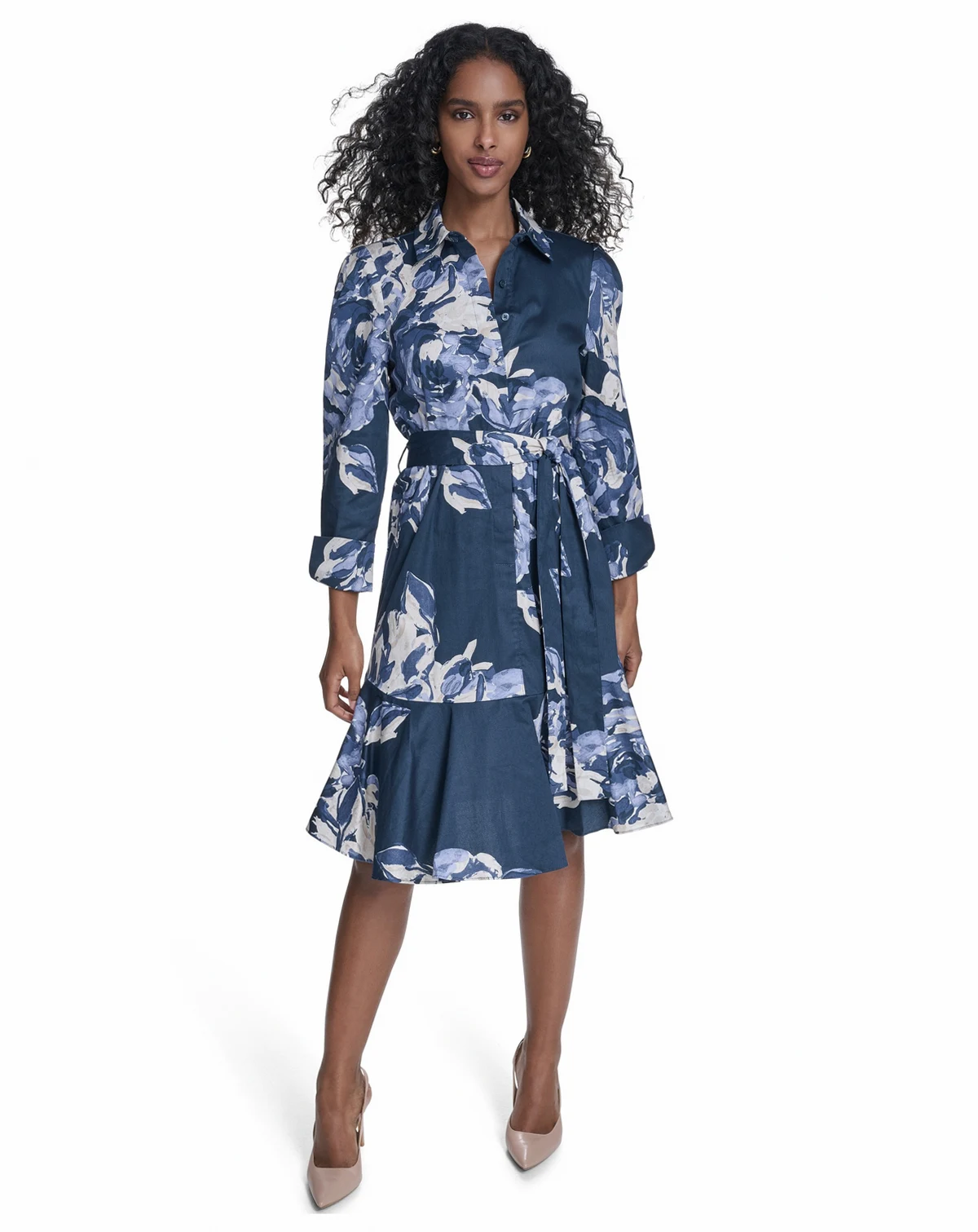 Women's Collared Long-Sleeve Shirt Dress