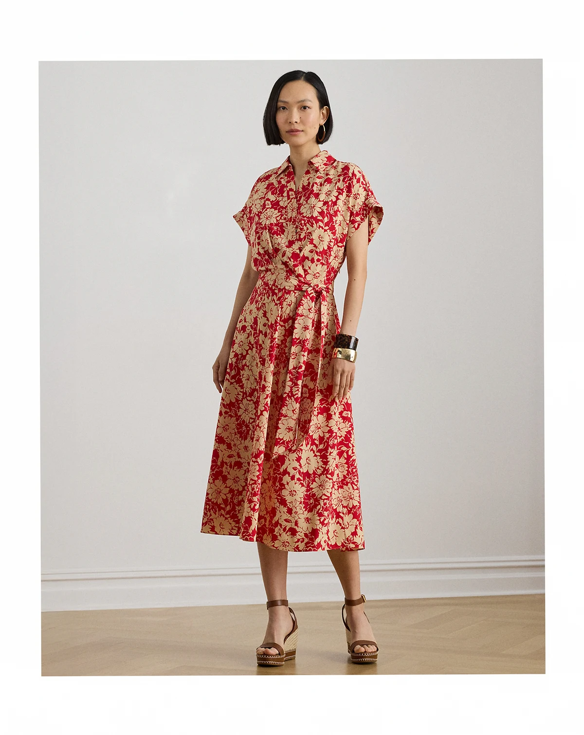Petite Floral Belted Short-Sleeve Maxi Dress