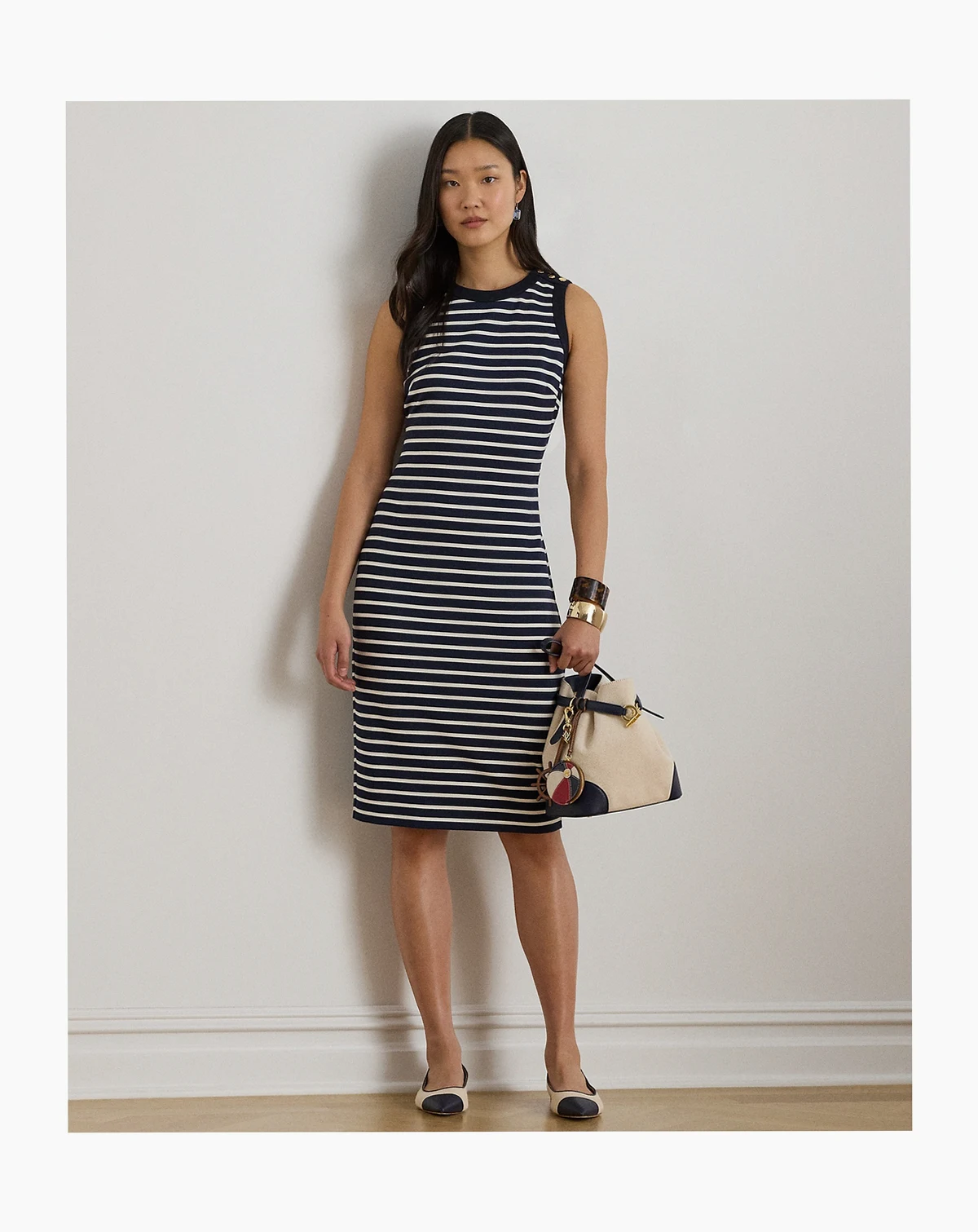 Petite Striped Crewneck Sheath Dress