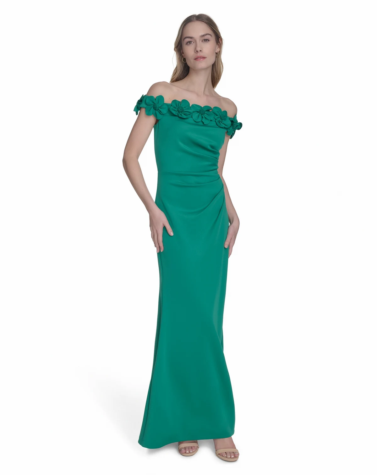 Petite Off-The-Shoulder Floor Length Gown