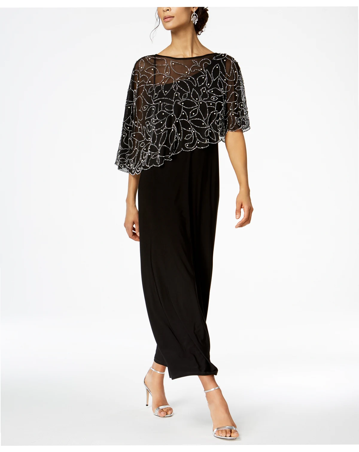 Petite Beaded Overlay Gown