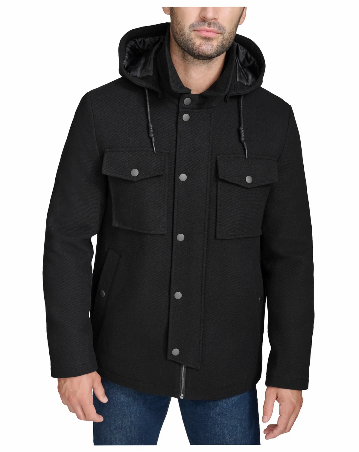 Men's Full-Zip Twill Field Jacket with Removable Hood