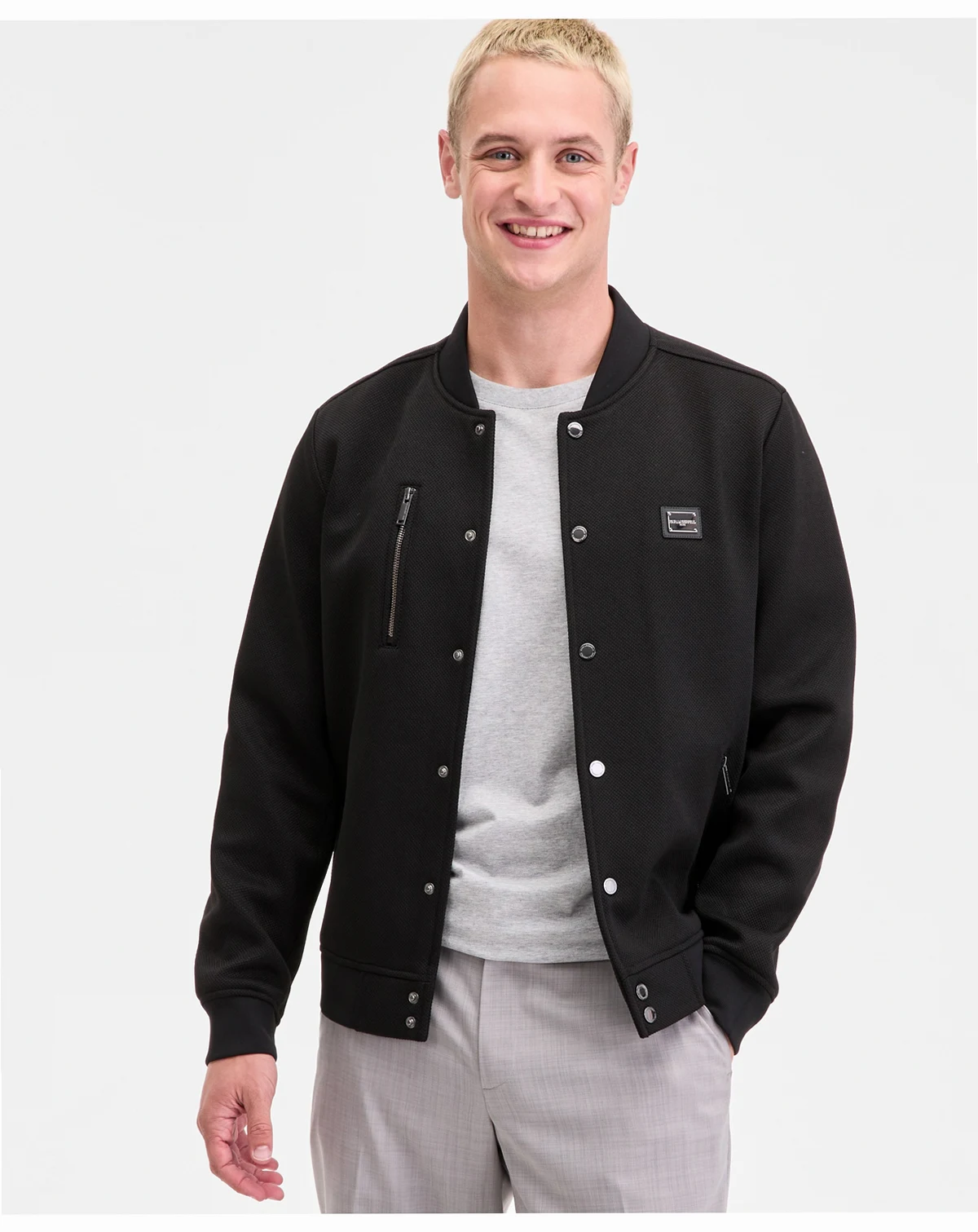 Men's Textured Varsity Zip Bomber Jacket