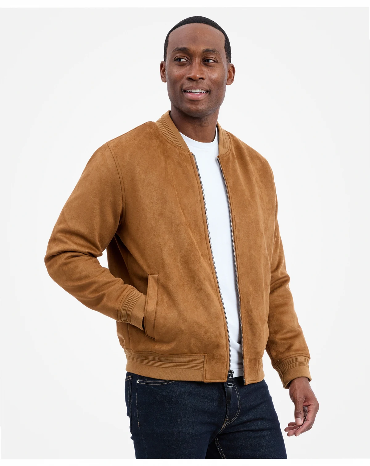 Men's Faux Suede Bomber Jacket