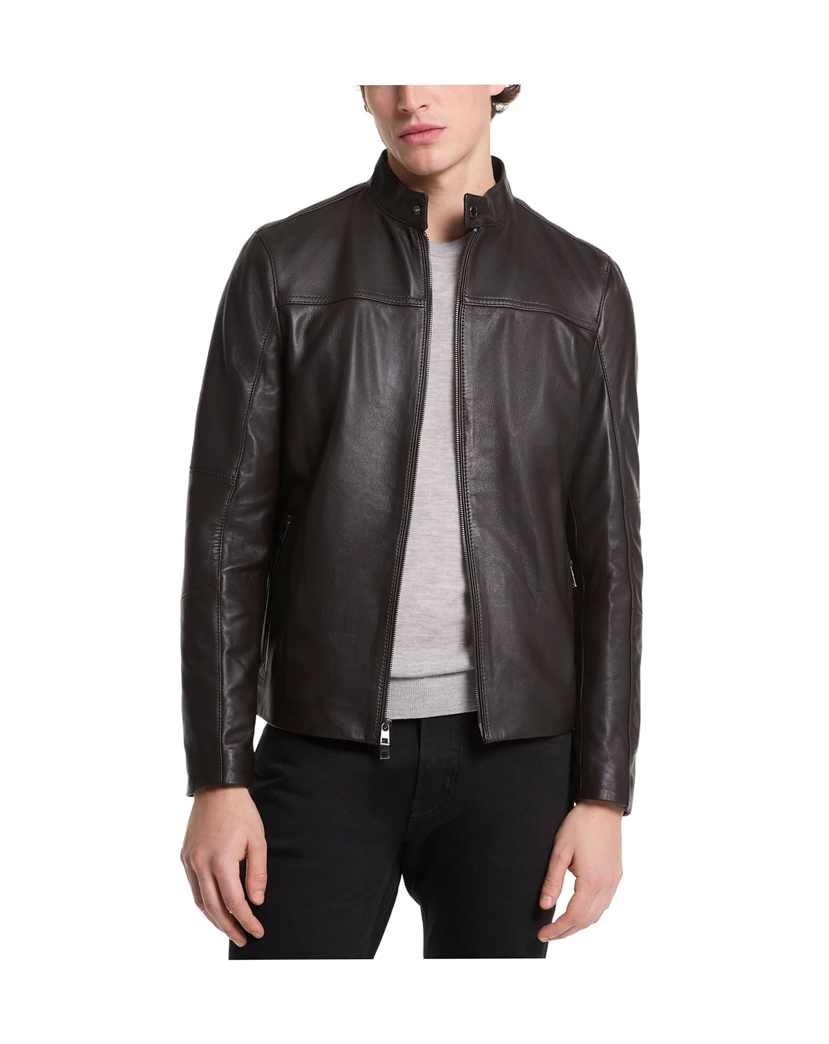 Men's Leather Racer Jacket, Created for Macy's