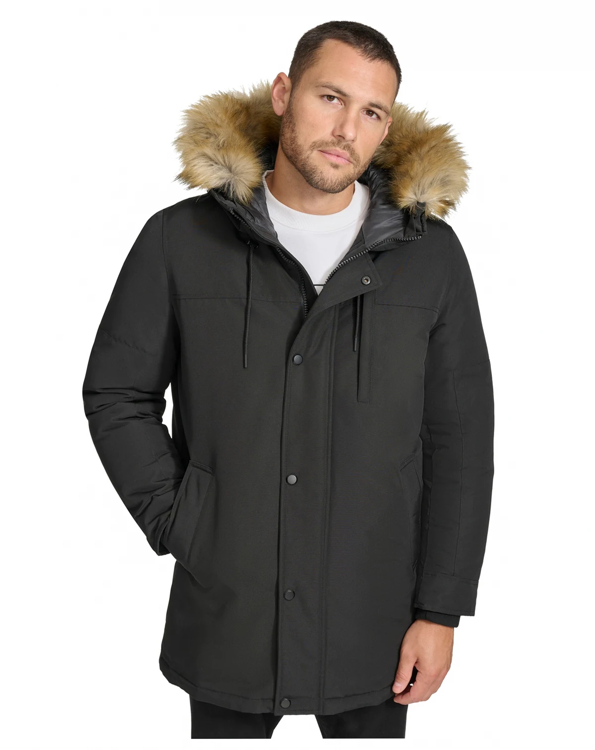 Men's Long Parka with Faux-Fur Lined Hood