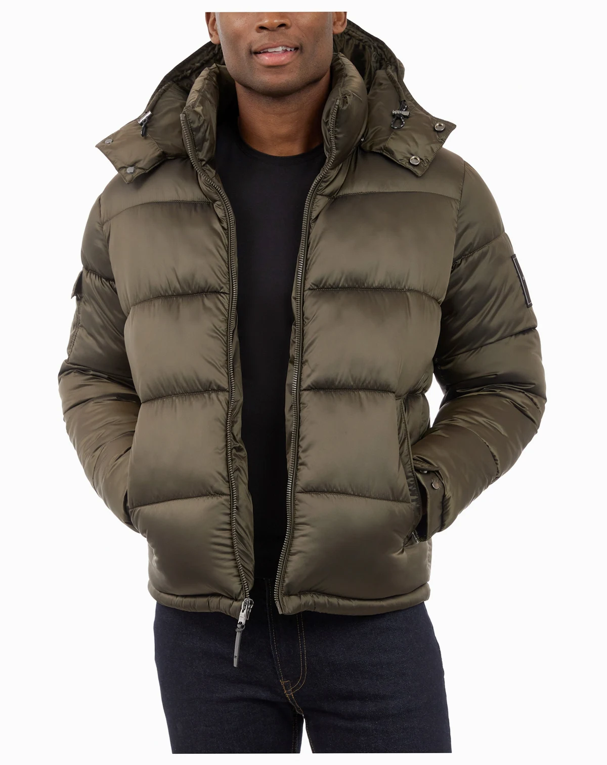 Men's Heavyweight Metallic Finish Hooded Puffer Jacket