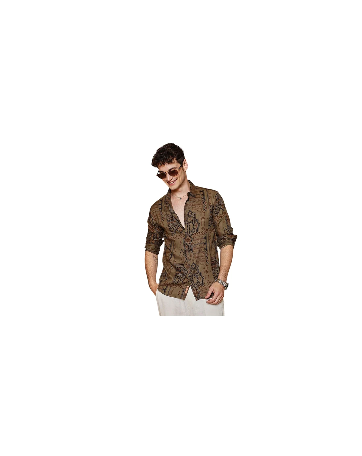 Men's Peanut Brown Aztec-Imprint Shirt