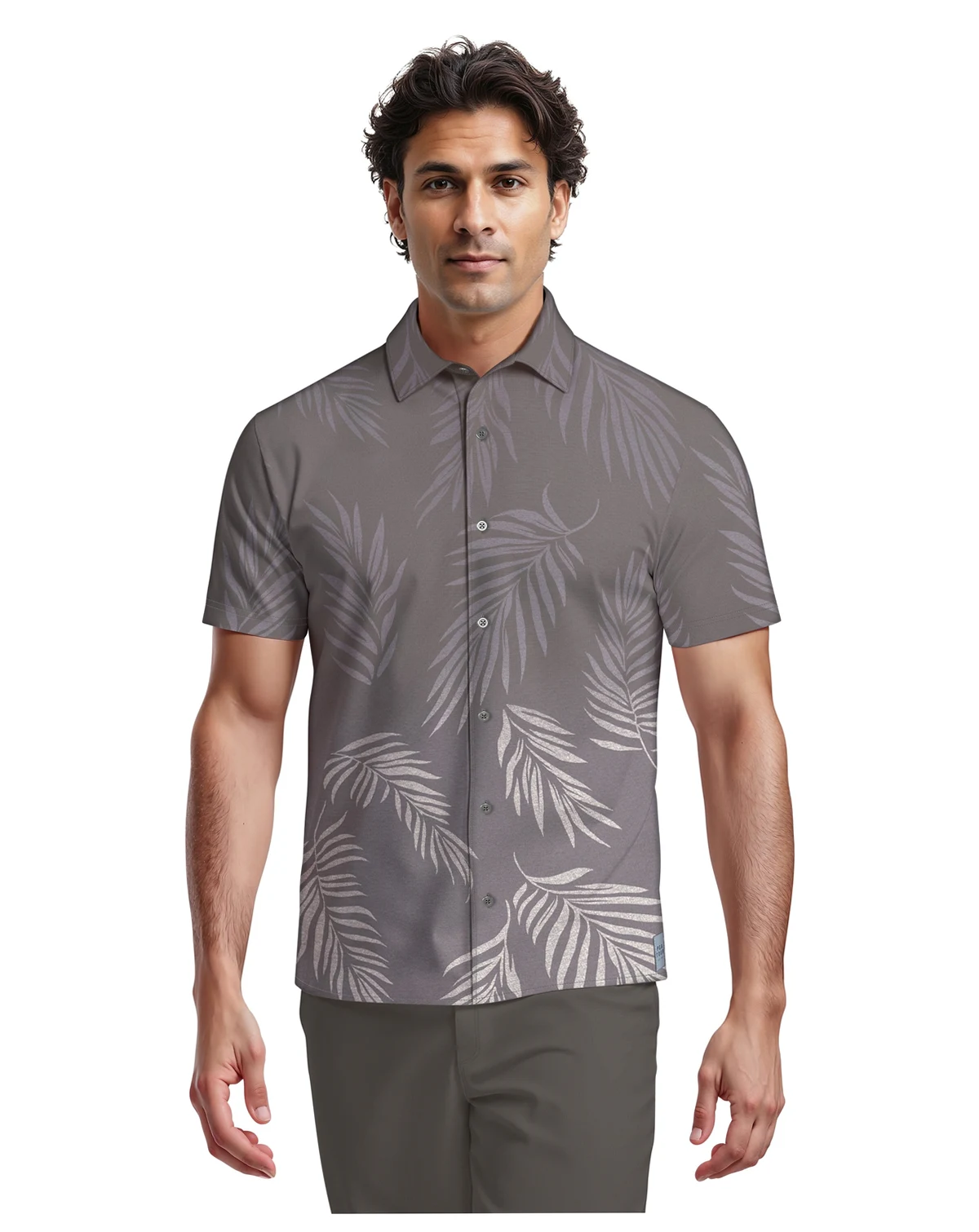 Men's Botanical Print Short-Sleeve Button-Down Woven Golf Shirt