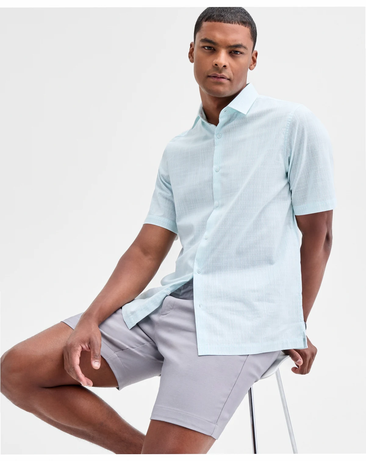 Men's Perto Short Sleeve Geo Print Button-Front Shirt, Macy's Exclusive