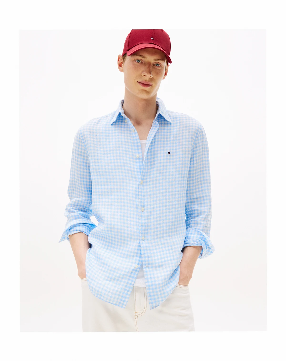 Men's Linen Gingham Button Up Shirt