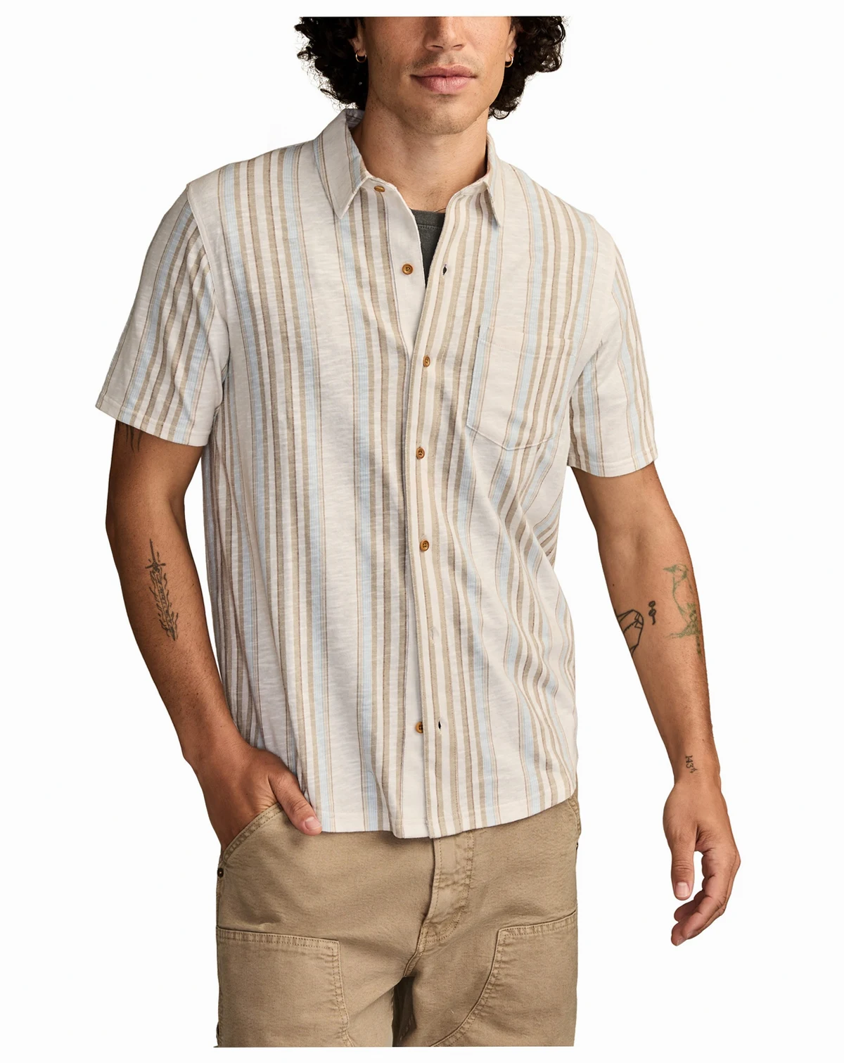 Men's Short-Sleeve Striped Linen Knit Shirt