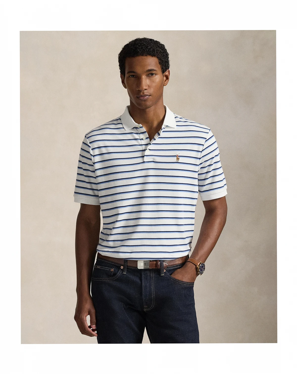 Men's Short-Sleeve Classic-Fit Striped Polo Shirt