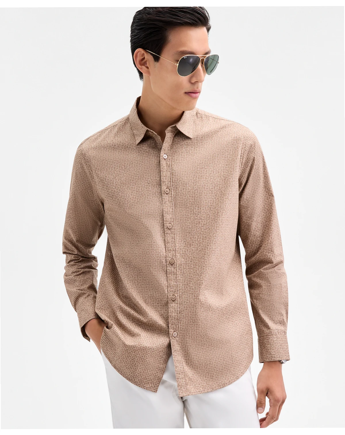 Men's Long Sleeve Basket-Weave Button-Front Shirt, Macy's Exclusive