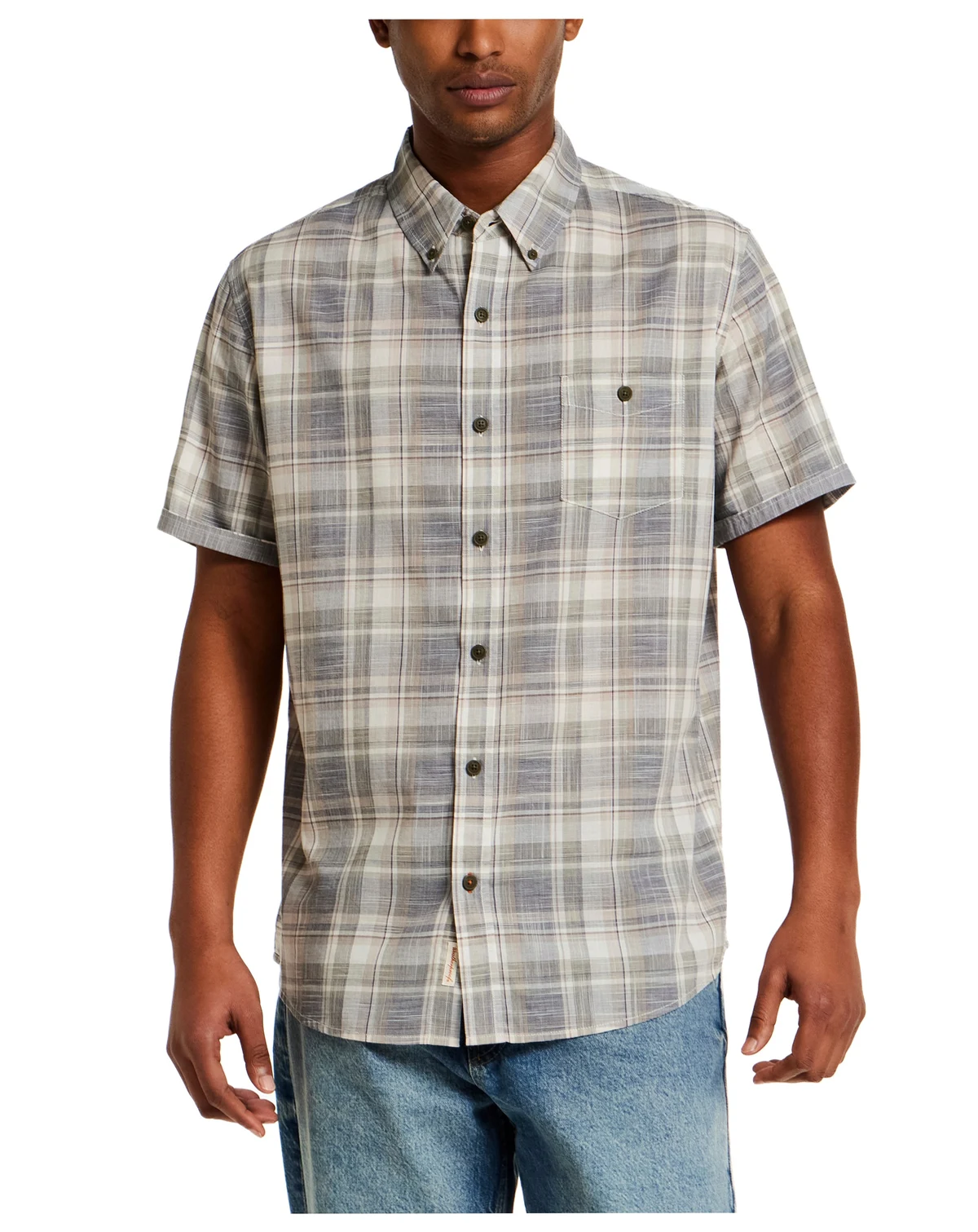 Men's Short-Sleeve Button Down Plaid Shirt