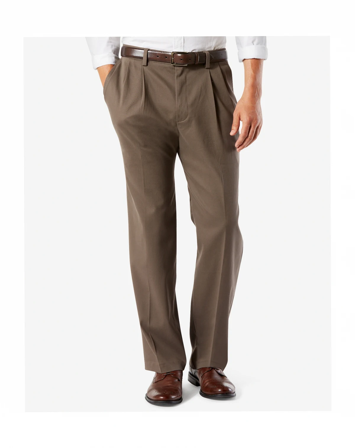 Men's Big & Tall Easy Classic Pleated Fit Khaki Stretch Pants