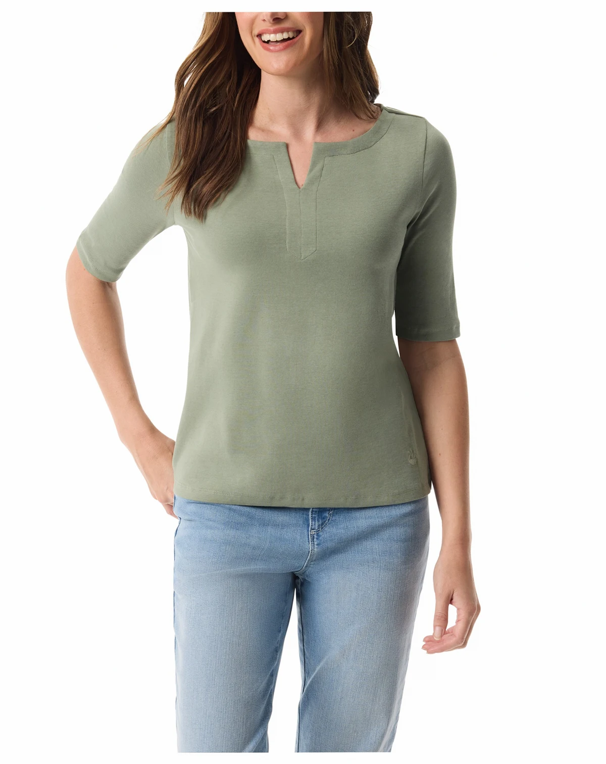 Women's Emory Embroidered Split Boat Neck T-Shirt