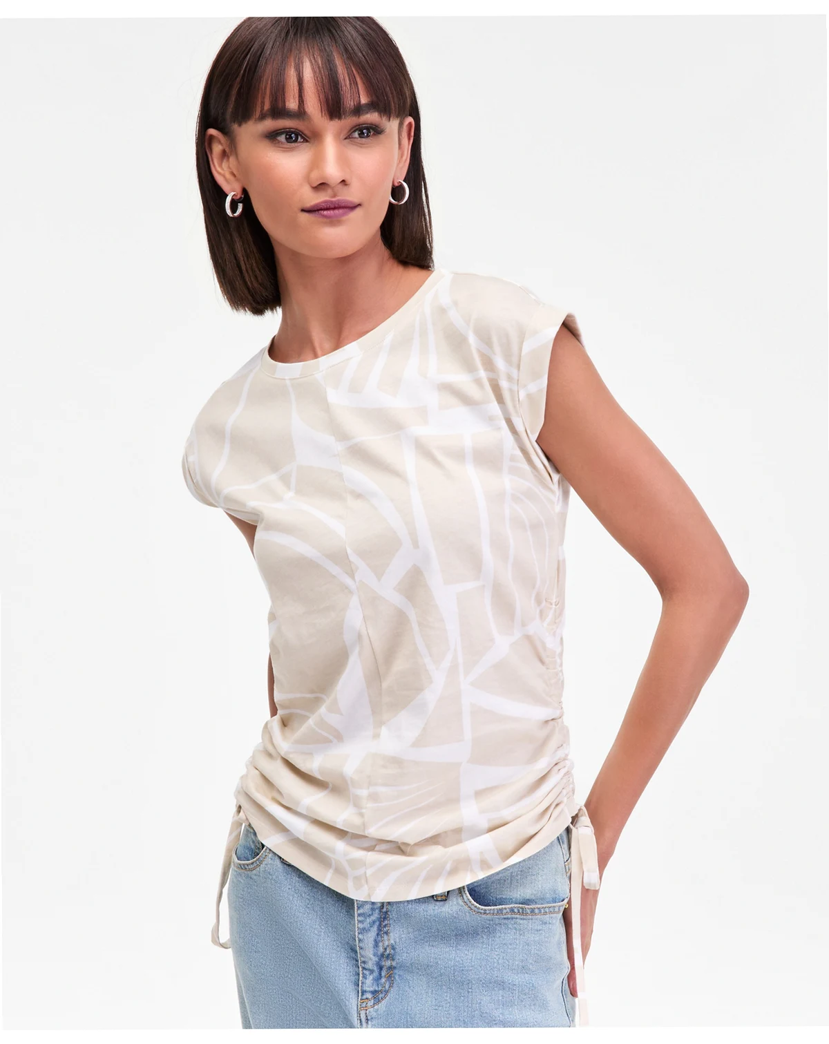 Women's Printed Drawstring-Side Top, Macy's Exclusive