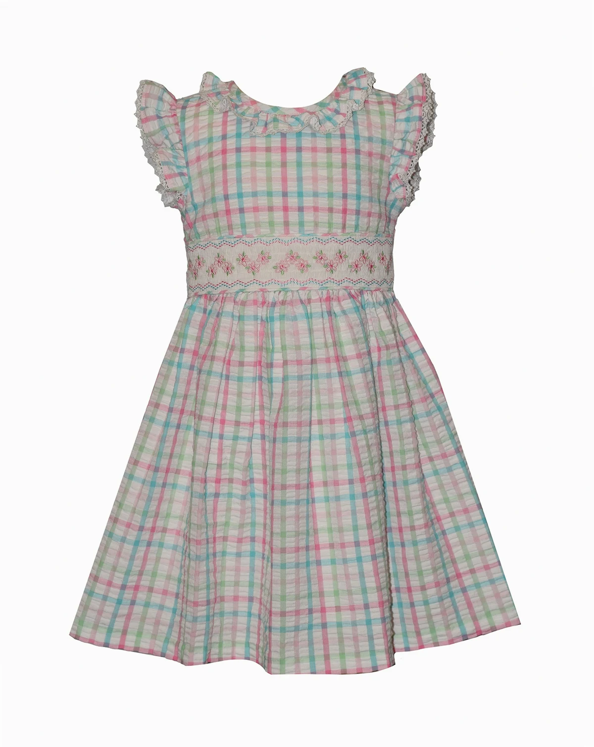 Girls' 2T-6X Plaid Round Neck Smocked Dress