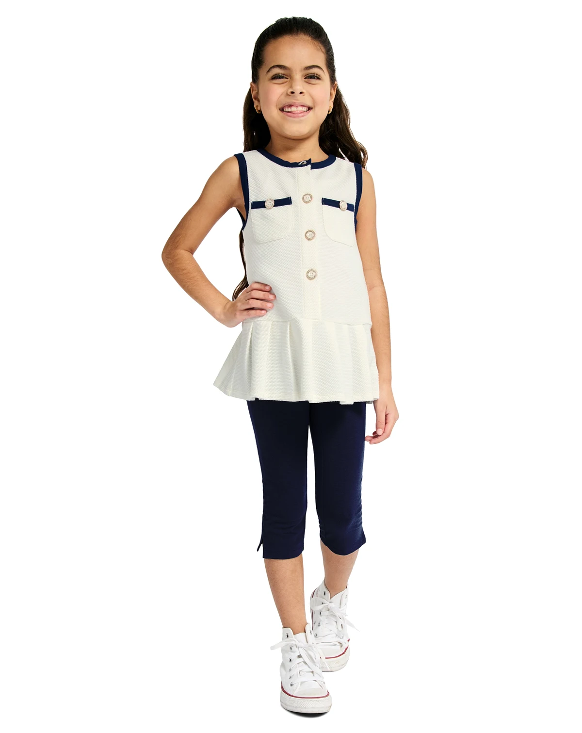 Girls' 2T-6X Popcorn Knit Pleated Tunic and Capri Leggings, 2-Piece Set