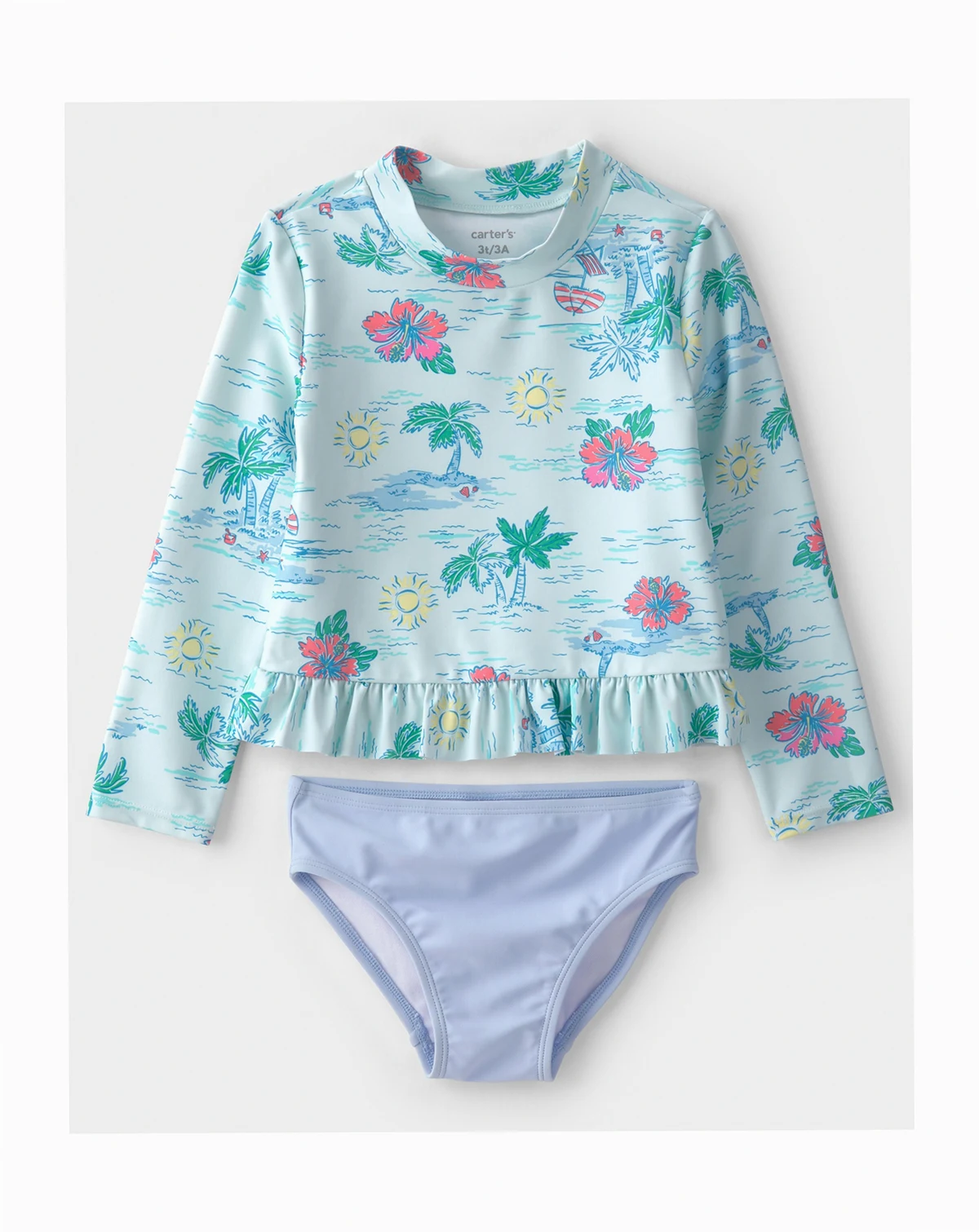 Girls' Toddler 2T-5T Tropical Beach Rashguard & Swim Bottoms, 2-Piece Set