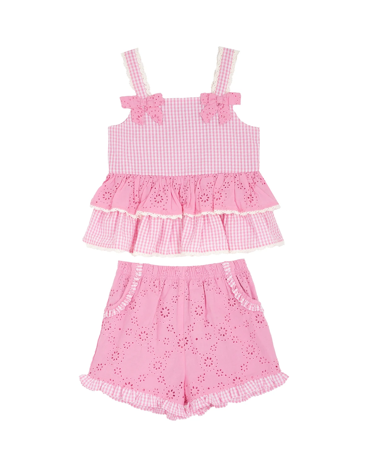 Girls' 2T-6X Gingham Top And Eyelet Shorts, 2-Piece Set