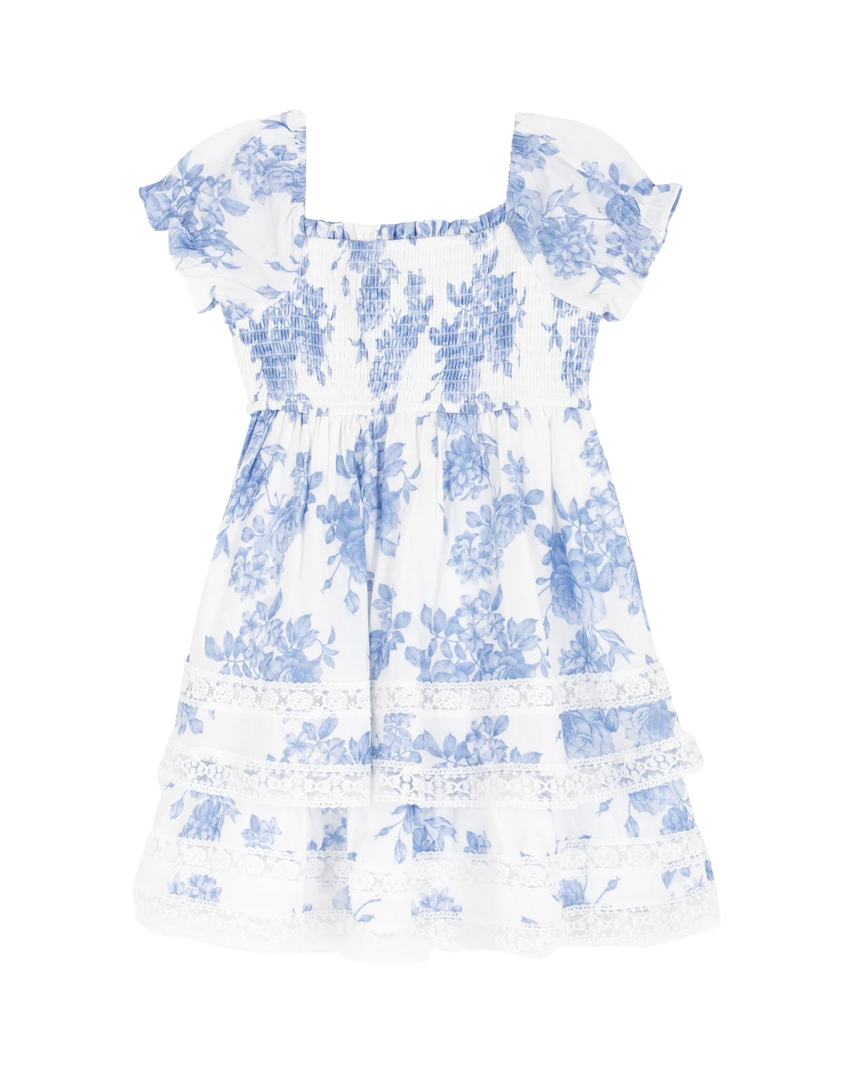 Girls' 2T-6X Toile Puff-Sleeve Smocked Dress