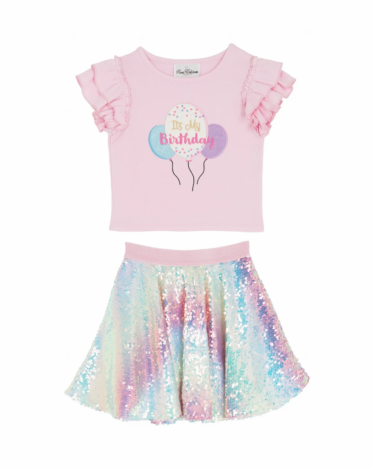 Girls' 2T-6X Short-Sleeve Birthday Top and Skirt, 2-Piece Set