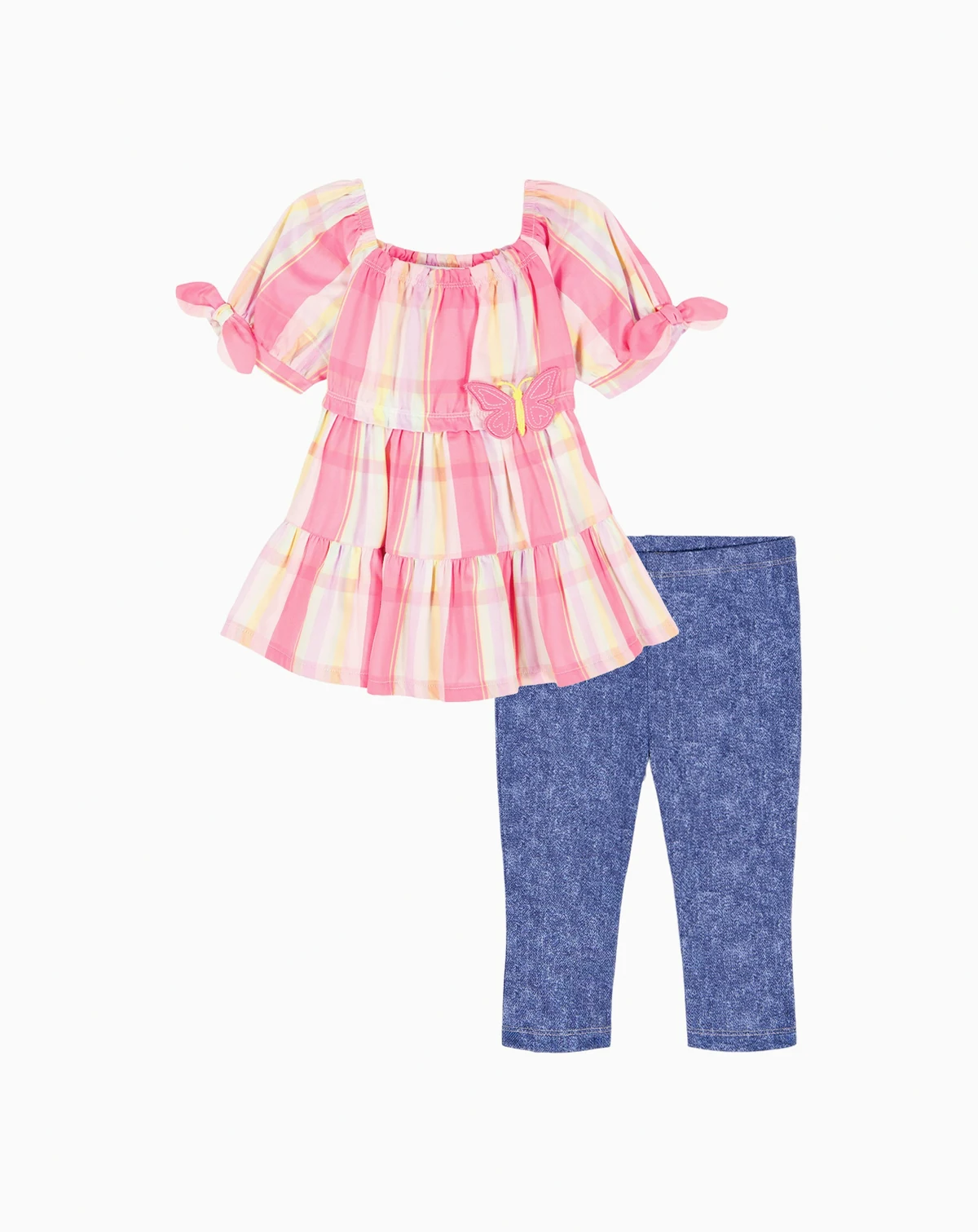 Girls' 2T-6X Puff-Sleeve Plaid Tunic Top and Capri Jeggings, 2-Piece Set
