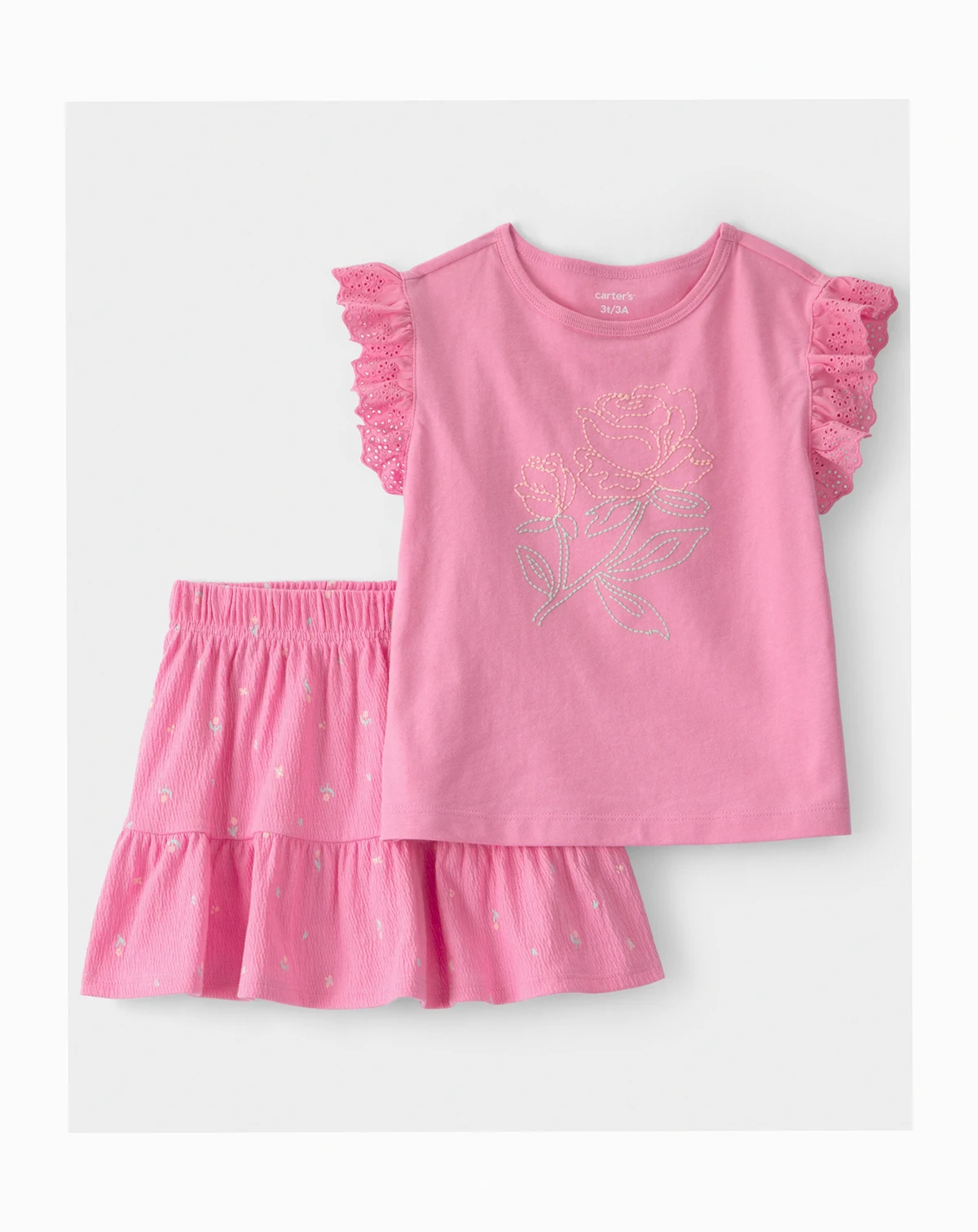 Girls' Toddler 2T-5T Floral Short-Sleeve Top and Skort, 2-Piece Set