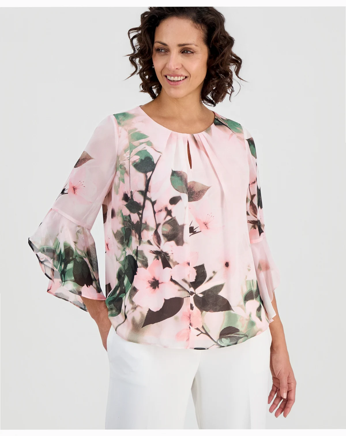 Women's Printed Flare-Sleeve Blouse, Regular & Petites
