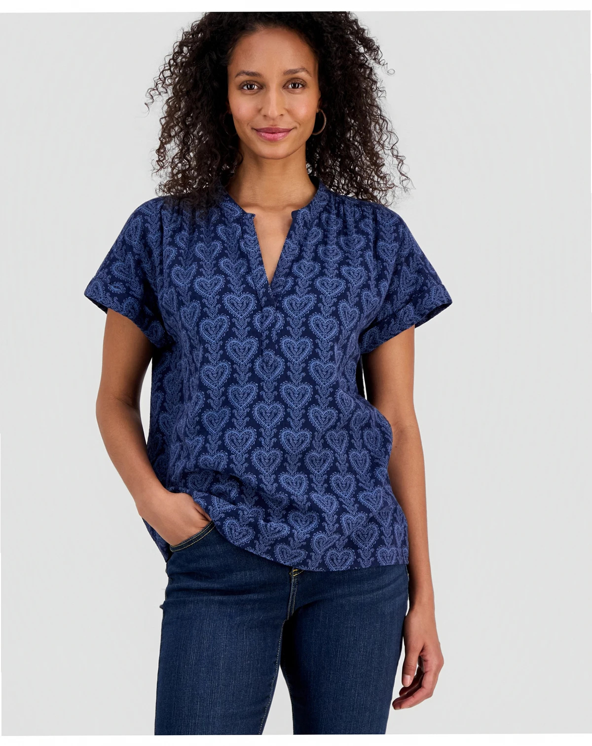 Women's Printed Split-Neck Gauze Popover Top, Macy's Exclusive